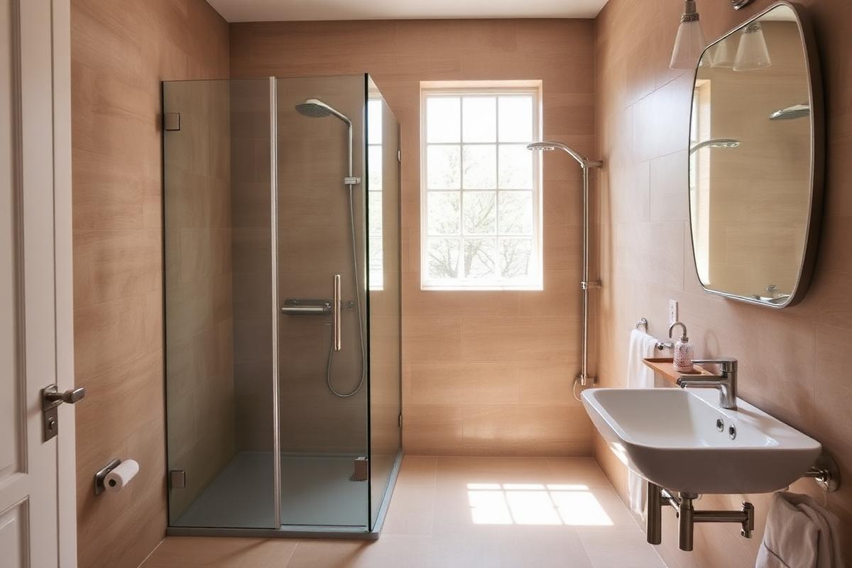 Moderne badkamer met inloopdouche en nieuwe sanitaire aansluitingen